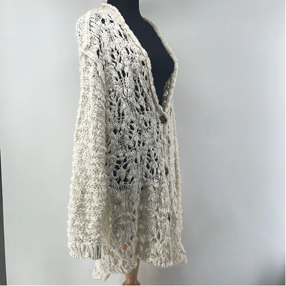 Free people open-knit cardigan pure cotton cream button up - Picture 3 of 3